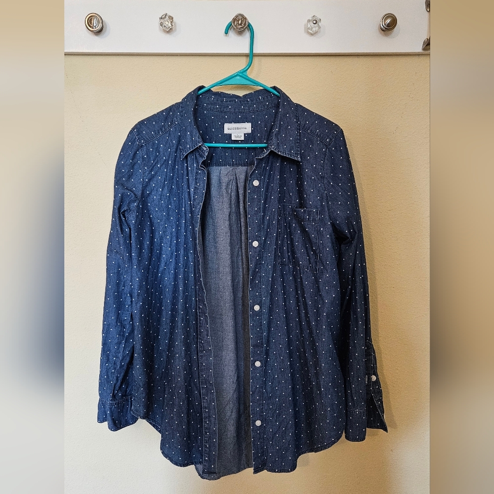 Liz Claiborne Womens Chamnray Polka Dot Shirt Size L - Picture 5 of 9
